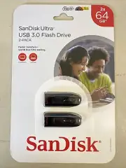 NEW - SanDisk 64GB Ultra USB 3.0 Flash Drive 2-Pack 130MB/s