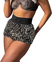 [Suillty] Women's Glitter Sequin Mini Shorts Sparkly Elastic High Waisted Party Nightclub Bottoms Rave Festival Outfits