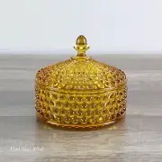 Duncan & Miller Amber Glass Hobnail Powder Box-trinket box 1930s Vintage/Antique