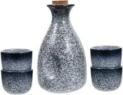 Cabilock 1Set Japanese Style Sake Pot and Cups Retro Sake Includes Pot and Beautiful Serving Cups for Home Tea Parties and More