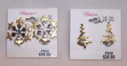 2 Pair Holiday Lane Christmas Jewelry X MAS tree SnowFlake Clip On Earrings Sets