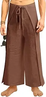 [Runcati] Mens Linen Wrap Pants Thai Fisherman Yoga Beach Hippie Lightweight Loose Fit Pants