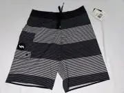 RVCA Mens Board Shorts 27 Black Striped Stretch Pocket Surf Polyester Spandex