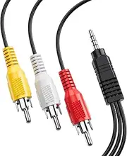 SNLLMZI Av Cable, 3.5mm to RCA AV Cable - 5ft Long, Compatible With TV, Handycam, Smartphones, MP3, Tablets, Speakers, Home Theater
