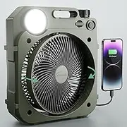 8'' Small 10000 mAh Camping Fan,90°Tilt and Side to Side Auto Oscillating, Portable Desk Fan with 3 Levels LED and SOS Light,Battery Operated Fan, Personal USB Fan (10000mAh Fan)