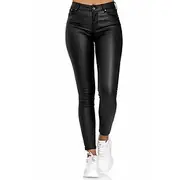 Women's Slim Leather Pants Tights Fashion Streetwear Full Length High Waist Plain Pocket High Cut Thermal Warm Windproof Micro-elastic Outdoor Street Wine Blac