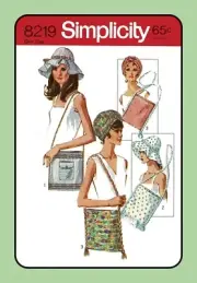 Floppy HATS Turban BAG Purse Pouch Simplicity 8219 Vtg 1969 CRAFT Sewing Pattern