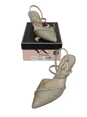 NEW NINA BECKIE WOMENS PLATINO FINE GLITTER MID-HEEL CLOSED-TOE PUMP SIZE: 7.5 M