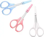 OSOLADY 3pcs Stainless Steel Beauty Scissors Multi Function Eyelash Eyebrow Nose Hair Trimmers Curved Pink Straight White Rounded Blue for Home Salon Travel Use