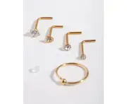 Gold Surgical Steel Mixed Diamante Nose Stud 6-Pack