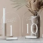 JINMURY Clear Arch Table Numbers for Wedding, 5x7 Inch Arched Acrylic Table Numbers 1-10 with Acrylic Stands, Clear Acrylic Arch Tabletop Sign with Holder for Centerpiece, Reception, Party, Event