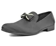 Amali Men's Slip On Black Satin Loafers with Bow Arco-000