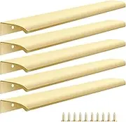 Malimali 5 Pack Gold Kitchen Cupboard Edge Pulls for Cabinets and Drawers, 300mm Wardrobe Door Handles Modern Aluminum Bathroom Cabinet Handles, Brushed Brass