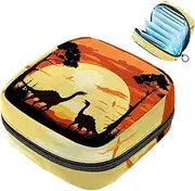 Period Bag,Sanitary Napkin Storage Bag,African Dinosaur and Sunset,Tampon Bag for Purse