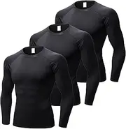 [YUSHOW] Compression Shirts for Men Long Sleeve Crew Neck Quick Dry Workout Running Athletic Base Layer Mens Compression Tops