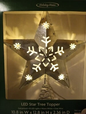 Large Galvanized Steel LED 10 Light Star Tree Topper In Warm White NIB Unique