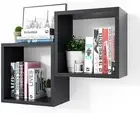 Kaboon Cube Square Shelves Set of 2, Black Display Shelves Wall Mount
