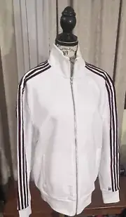 TOMMY HILFIGER Men White Casual Jacket M With Burgundy Stripes/Loyalty Printed