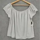 Ana Top Womens XXL Beige Striped Off the Shoulder Peasant Convertible Casual