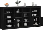 Modern Black Sideboard with RGB LED Lights, Engineered Wood, 202x37x100 cm, Ample Storage and Display Function, Ideal for Living Room and Dining