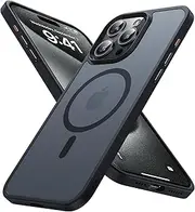 Degeca Magnetic for iPhone 15 Pro Max Case [Military Grade Drop Protection] [Compatible with MagSafe] Shockproof Anti-Fingerprint Translucent Matte Hard Back Soft Slim Protective Cover 6.7", Black