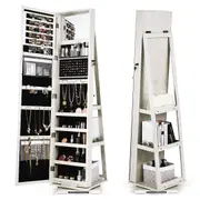 360° Rotating Mirrored Jewellery Cabinet Makeup Storage Jewellery Armoire Cosmetic Organizer w/Necklace Earring Ring Holders