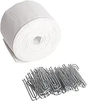 Pleat Tape, 10 Meters/10.9 Yards for Curtains, 30 Pcs Stainless Steel 4 Prongs Pleater Hooks for DIY Pinch Pleat, White