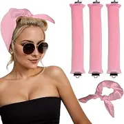 Jumbo Heatless Hair Curlers for Long Hair,H HOME-MART Overnight Wavy Hair Curlers Blowout Rods Heatless Curls Curling Headband No Heat Hair Rollers for Long Hair Volume Blow Out Women (Pink with Silk Head Scarf, One Size)