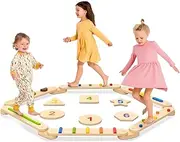 OOOK Wooden Balance Beams Stepping Stones for Kids,6 PCS Balance Board and Sensory Pads,Sensory Toys Balance Beam for Kids 3-5