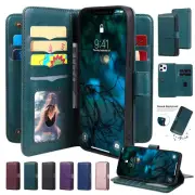 For iPhone 15 14 Pro Max Plus 13 12 11 XS XR 876 Leather Card Holder Wallet Case