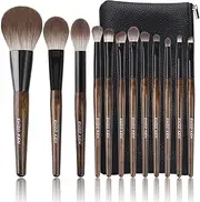 ENZO KEN Natural Goat Hair Makeup Brush Set With Case - Professional Walnut Cosmetic Brushes for Natural Makeup - MONI