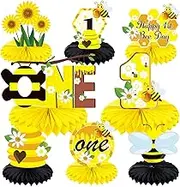 8Pcs Bumble Bee Birthday Party Decorations Honeycomb Centerpieces, Bee 1st Birthday Themed Table Centerpiece Toppers Party Supplies, Honey Bee Birthday Party Table Sign Decor Baby Shower