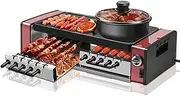 Electric Griddle, 1800w Smoke-Free Barbecue, Baking and Shabu-Shabu Integrated, Independent Temperature Control, for Barbecue, Frying, Soup