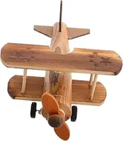 Kisangel Wooden Airplane Ornaments Plane Airplane Decor Aeroplane Propeller Decorative Sculpture Plane Photo Prop Biplane Model Statue Wood Biplane DIY Wood Craft Light Brown Wooden