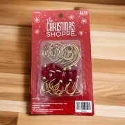 The Christmas Shoppe Red Bead Gold Fancy Ornament Hooks New - 12pc