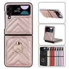 For Samsung Galaxy Z Flip3 4 5 6 Luxury Leather Skin Ring Stand 2in1 Case Cover