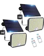 2 Pack of Solar Motion Sensor Lights, 190 LEDs, 3 Modes, Remotes, Waterproof