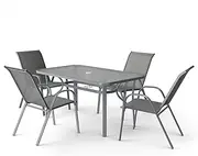 ALFORDSON Outdoor Dining Set, 5 Pcs Garden Patio Furniture with Patio Table and Chairs, All-Weather Textilene Fabric Indoor Bar Set for Patio, Garden, Lawn, Balcony and Swimming Pool Side, Grey Color