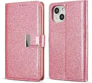 Case For Apple iPhone 11 PRO MAX 6.5-inch, Premium PU Leather Magnetic Phone Case Shiny Bling Glitter Book Flip Stand Card Wallet Protective Cover (Pink)