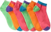 [Jefferies Socks] Big Girls' Neon Tipped Solid Low Cut Socks (Pack of 6)