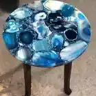 Blue Agate Side Table, Agate Table Top, Agate Sofa Center Round Table Home Decor