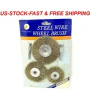 NEW! 3PC STEEL WIRE WHEEL BRUSH 2" 2-1/2"& 3" TWO SHANK S 1/4" X 1-1/2"SET DRILL