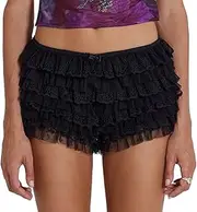 [NUFIWI] Womens Ruffle Lace Bloomers Cute Lolita Floral Mesh Layered Shorts Y2k Sexy Micro Bottoms Fairy Pettipants