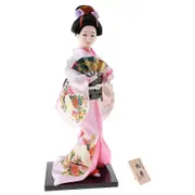 12inch Japanese Doll Figurine With Fan Ornaments Gift Art Craft Collectables Pink Cloth Gift For