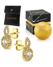 Lovery 14k Plated Earring Set with CZ Stones, Pouch, Bath Bomb & Gift Box