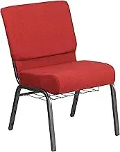 Flash Furniture Hercules Series 21''W Church Chair in Crimson Fabric with Cup Book Rack - Silver Vein Frame