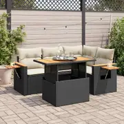 vidaXL 4 Piece Garden Sofa Set with Cushions Black Poly Rattan Acacia