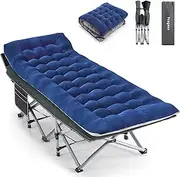 Fragess Camping Cot, Sleeping Cots for Adult, Portable Bed with Pillow and Carry Bag, 1200D Double Layer Oxford, 600 LBS Weight Capacity Cot for Sleeping (Grey+Black)
