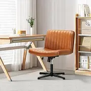 OIKITURE Swivel Armless Desk Chair, PU Leather Wide Seat Office Chair Indoor, Adjustable Height&Backrest, Armless Computer Desk Chair for Office Meeting Room Home, Brown