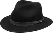 [LIERYS] Monterrey Traveller Wool Hat - Black Hat (54-63 cm) - Felt Hat with Leather Trim Band - Autumn/Winter - Unisex - Outdoor - Rain Hat - Crushable, Black, M